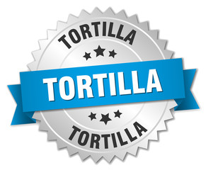 tortilla 3d silver badge with blue ribbon