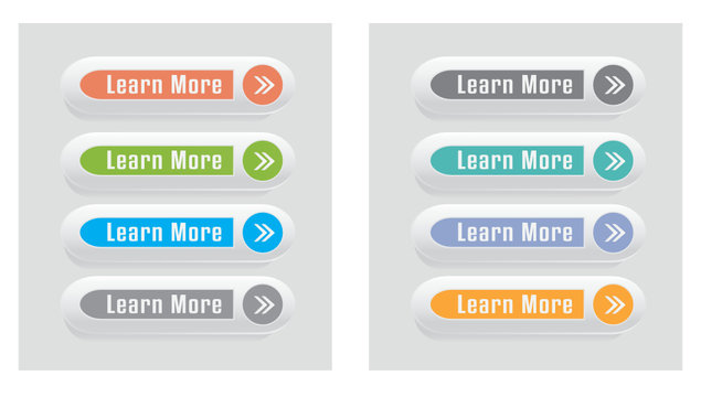 Set of web interface buttons. Learn more. Color variations.