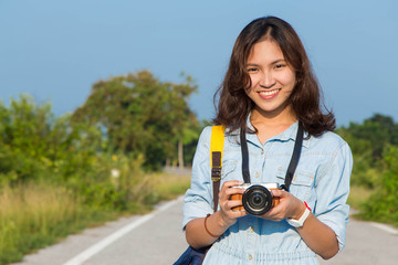 asian woman smile and happy when travel