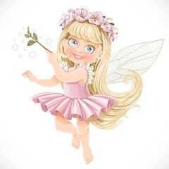 Cute little spring fairy girl in a pink tutu with a Magic wand i © Azuzl