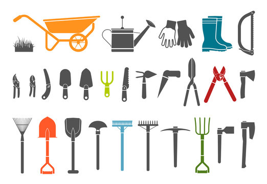 Set of various gardening items. Gardening tools. Pictogram icon set of items for gardening. 