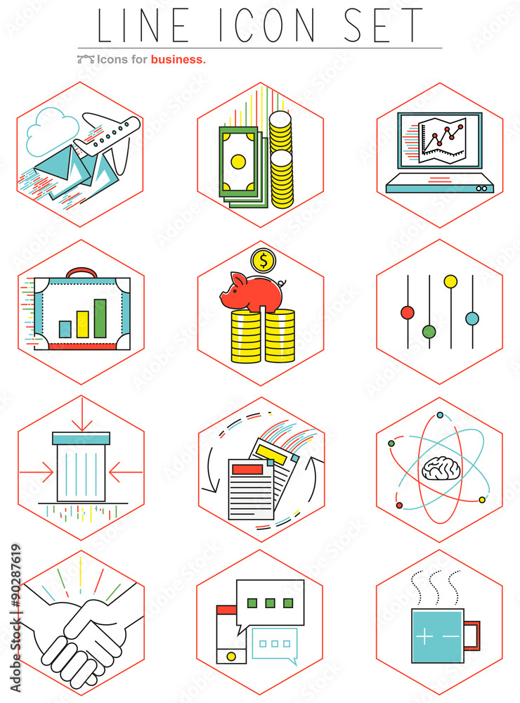 Poster business line icons set in flat design. web elements linear