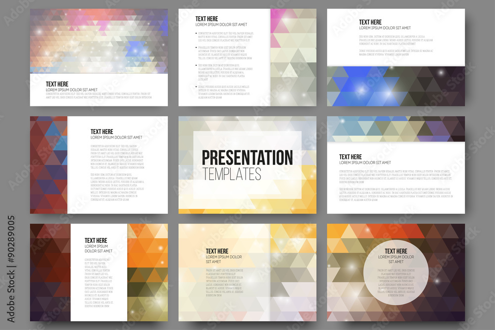 Aufkleber set of 9 templates for presentation slides. abstract vibrant