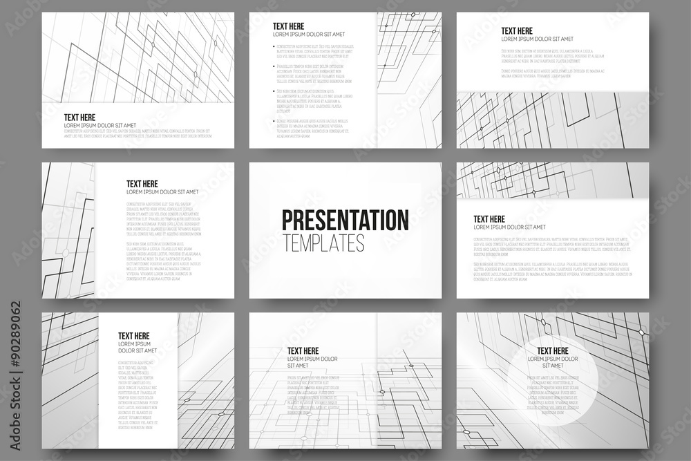 Poster set of 9 templates for presentation slides. abstract vector