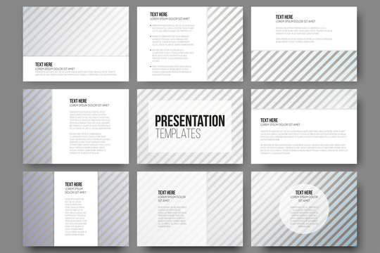 Set of 9 templates for presentation slides. Diagonal lines