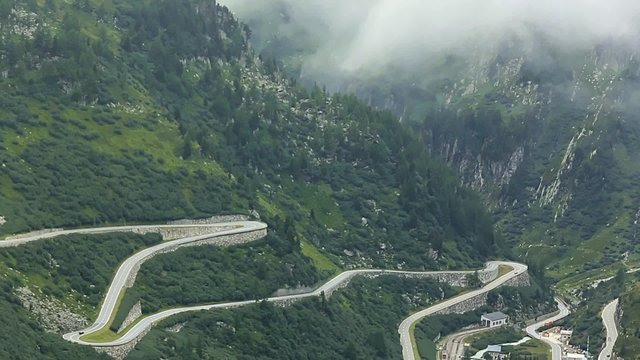 Clouds moving in over the Furka pass and the small village of Gletsch