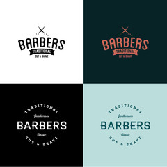 Two vintage style vector barber badges in black and white and color with a grunge texture
