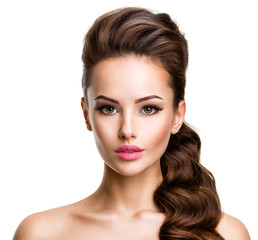 Beautiful face of an young sexy woman with long hairs