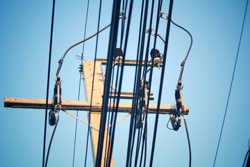 High voltage post with sky