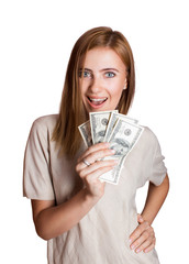 business woman holding money