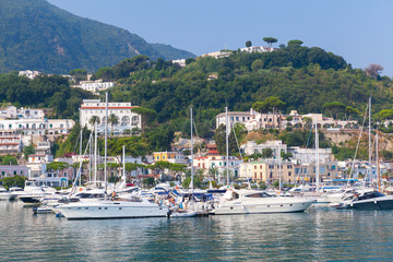 Fototapeta na wymiar Coastal landscape with marina of Casamicciola