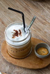 Ice cappuccino Coffee on wood  background