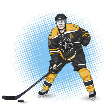 ice hockey player black and yellow