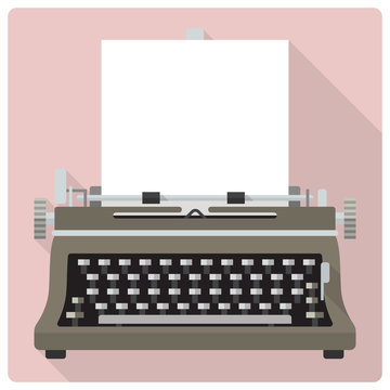 Vintage typewriter vector icon. Retro styled flat design vector icon of vintage typewriter