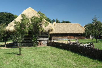 Old Timbered Barn in the Museum of the Villages of Southeast Moravia in Straznice (Slovacko region), Czech Republic.
