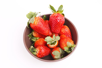 Fresh Strawberries in Bowl Isolated on White Background.