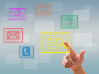 and pushing a button on a touch screen interface