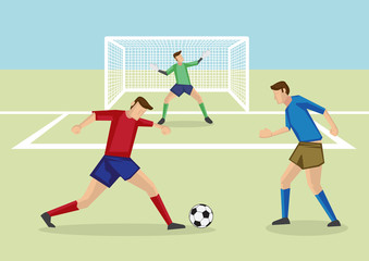 Striker Dribbling Soccer Ball in Penalty Area