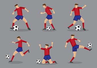 Fototapeta na wymiar Soccer Player Passing and Dribbling Vector Icon Set