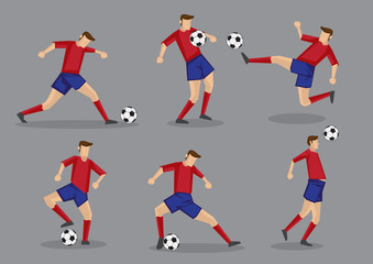 Fototapeta na wymiar Soccer Player Kicking Passing Heading and Goal Shooting Poses