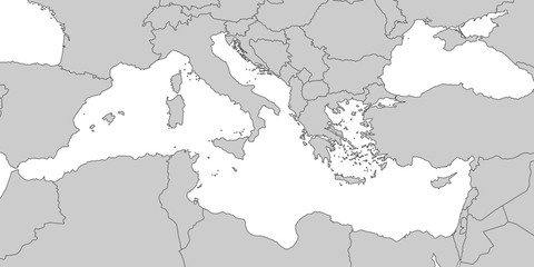 Mittelmeer - Karte in Grau