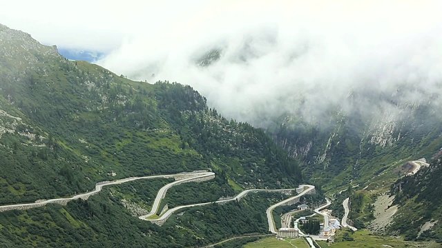 Clouds moving in over the Furka pass and the small village of Gletsch