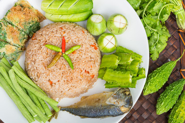 Rice Mixed with Shrimp paste fried mackerel