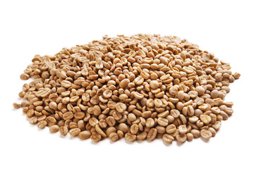 Green Coffee Beans Isolated on White Background.