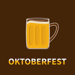 Oktoberfest Big Beer glass mug with foam cap froth bubble. Flat design