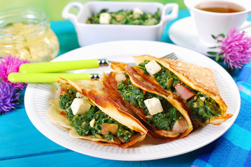 spinach and feta filled pancakes