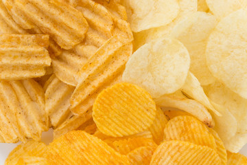 potato chips on white background