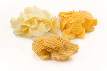 potato chips on white background
