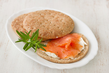 sandwich with cream cheese and smoked salmon on plate