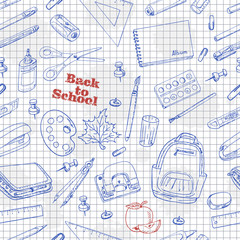 Back to School doodles seamless pattern on a paper