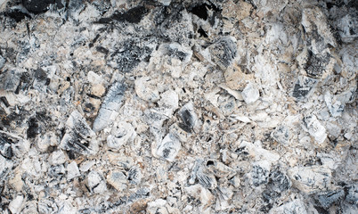 Remains wood coal and ashes after the combustion of firewood