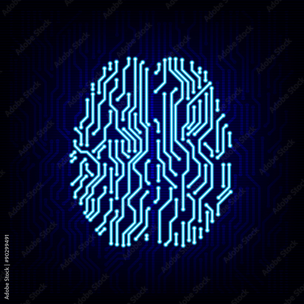 Poster artificial intelligence concept. circuit board brain logo icon on the digital high tech style vector