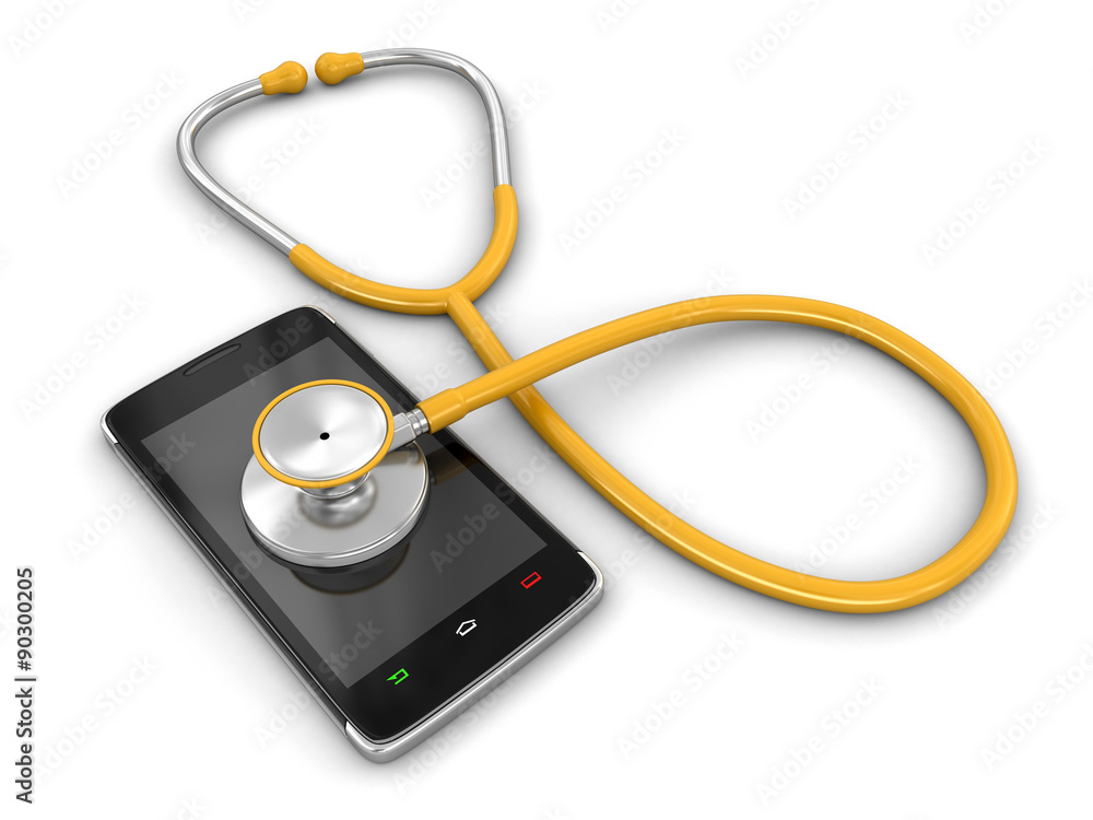 Poster touchscreen smartphone and stethoscope (clipping path included)