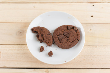soft dark chocolate brownie cookies on wood