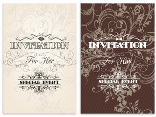 Classic weddings cards  with swirl ornament