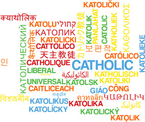 Catholic multilanguage wordcloud background concept