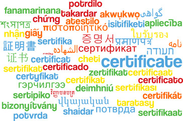 Certificate multilanguage wordcloud background concept