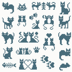 Set vector retro pixel cat