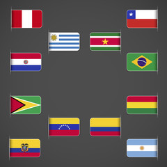 World flags collection, South America. Labeled in layers panel. Flags on the right hand side reflected around vertical axis.