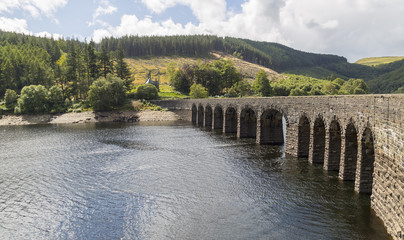 The bridge at Garreg Ddu, the submerged dam, Elan Valley, Wales, UK
