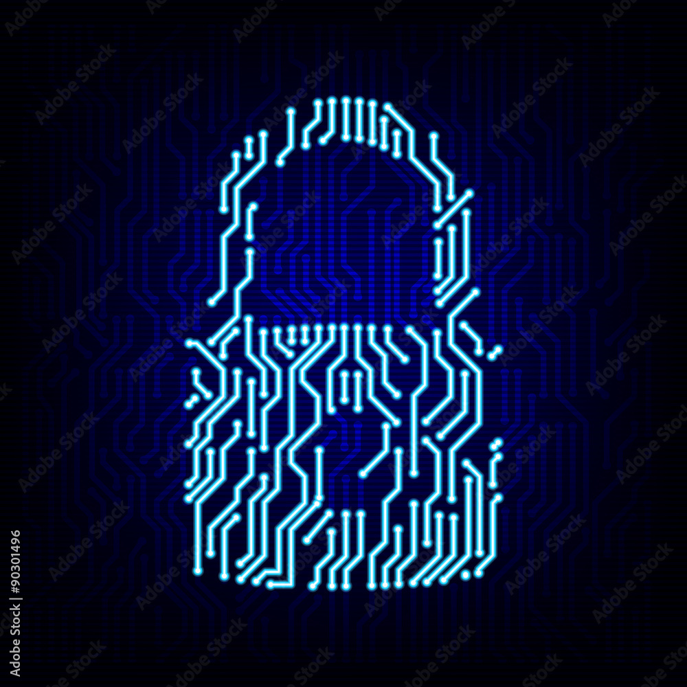 Poster security concept. circuit board lock logo icon on the digital high tech style vector background.