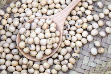 top view spoon of soy beans