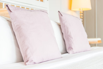 Selective focus point with pillow in bedroom