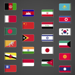 World flags collection, Asia, part 1. Labeled in layers panel. Flags on the right hand side reflected around vertical axis.