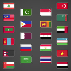 World flags collection, Asia, part 2. Labeled in layers panel. Flags on the right hand side reflected around vertical axis.