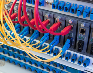 Fiber Optic cables connected to an optic ports